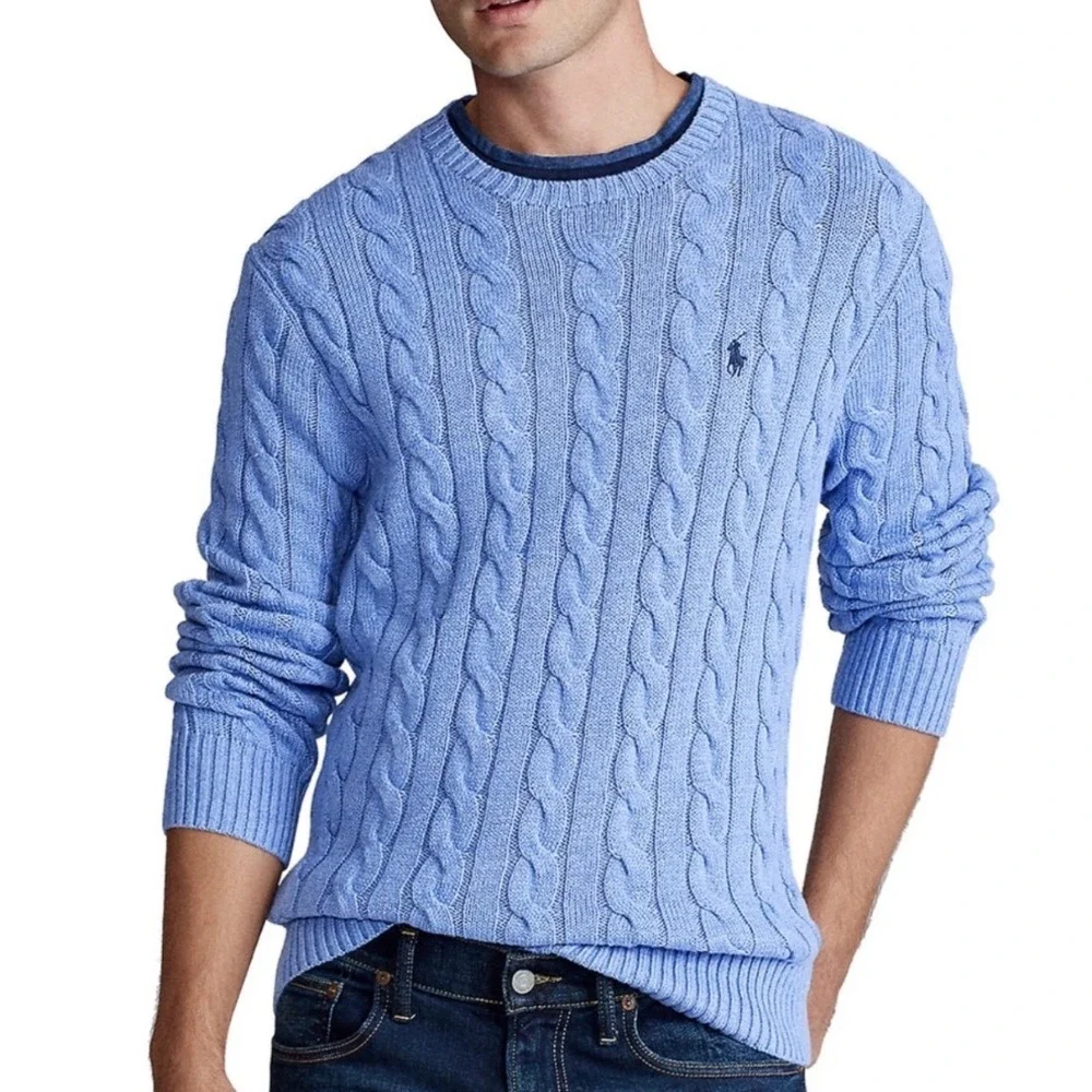Polo Ralph Lauren Blue Cotton Cable Knit Fisherman Sweater Mens XXL Chunky